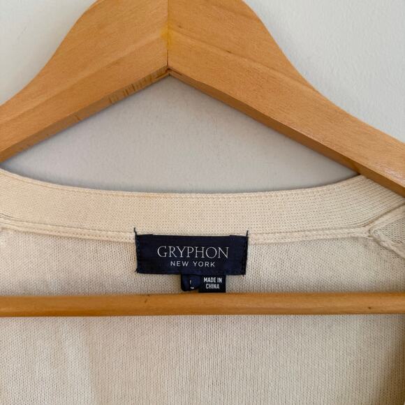 Gryphon New York Cashmere Blend Button Up Cardigan Sweater Cream Navy L - Picture 4 of 7